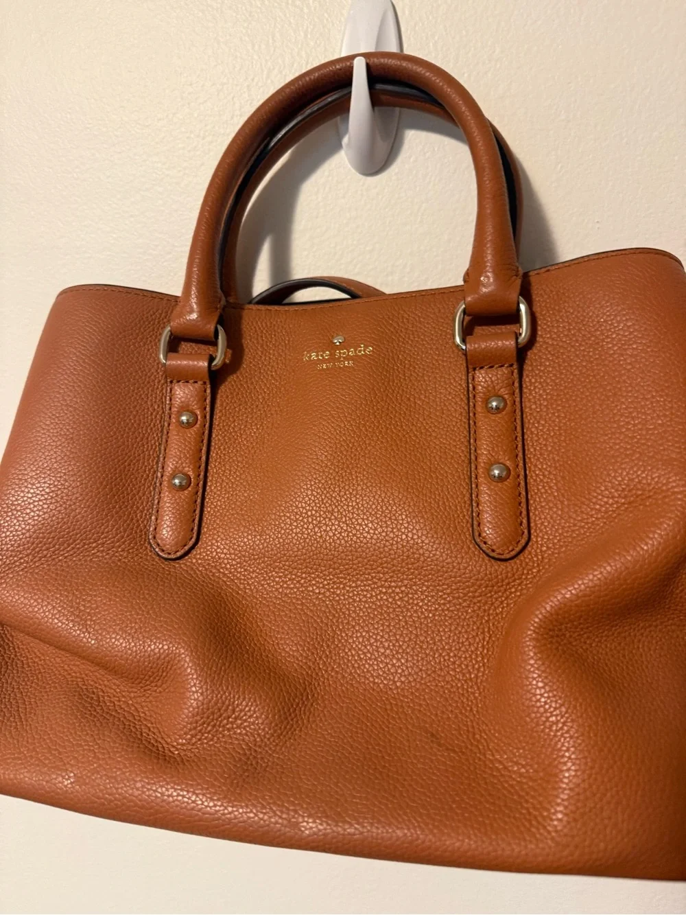 kate spade tan brown pebbled leather satchel GUC